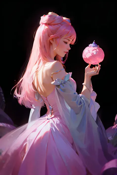 One of them is wearing a pink dress、Portrait of a woman holding flowers in GALAHAD, Ball joint doll, Fairy Tale Core, Rococo dress, Anime Barbie, anime barbie white, Rococo style clothing, Dreamy dress, Wearing pink ball gown, Woman in glowing floral dress...