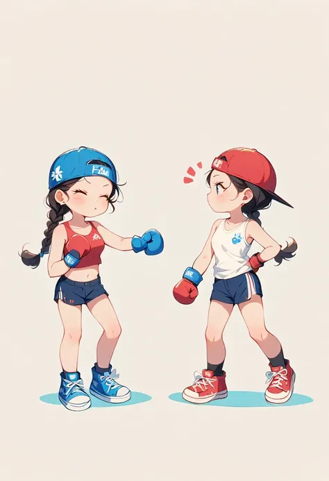 Boxing Match，Naughty Girls，Minimalism，Simple background，Moe，cute，Naughty，Funny