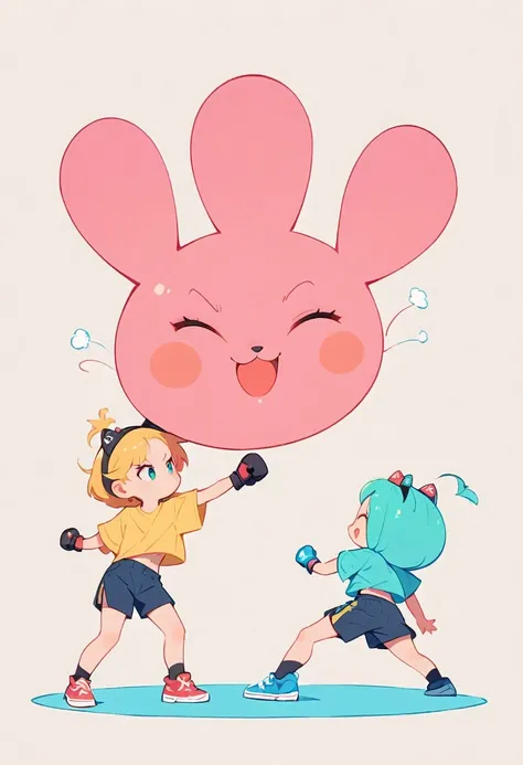 Boxing Match，Naughty Girls，Minimalism，Simple background，Moe，cute，Naughty，Funny