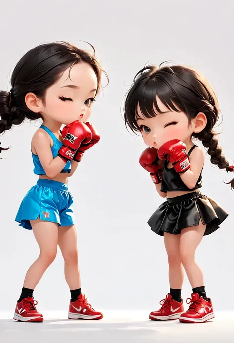 boxing match，naughty girls，minimalism，simple background，moe，cute，naughty，funny