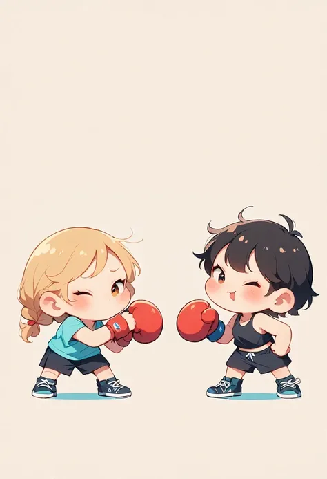 Boxing Match，Naughty Girls，Minimalism，Simple background，Moe，cute，Naughty，Funny