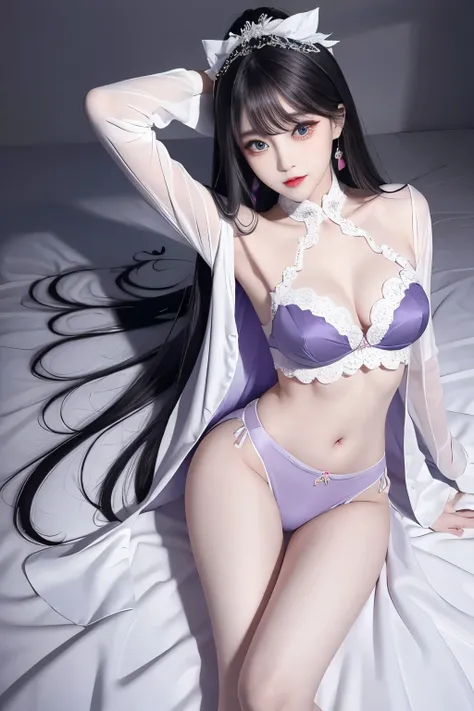 Top image quality、Raw photography、A high resolution、20-year-old cool Korean、big round chest、thin silk coat、lace underwear、Beautiful Eyes of Details、very elongated eyes、Beautiful eyelashes、Beautiful double eyelids、eyeshadows、 wearing super tight mini boxers...