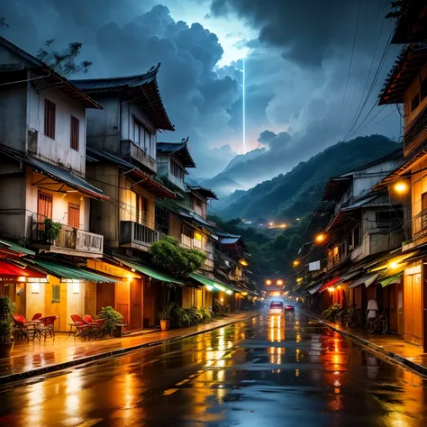 Vietnam.night view.rain