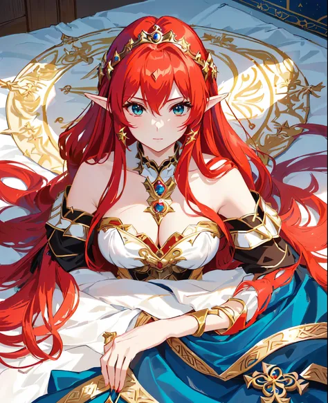 a close up of a woman with long red hair and a sword, my dress up darling anime, anime princess, anime goddess, portrait knights of zodiac girl, alluring elf princess knight, rias gremory, anime in fantasy style, anime waifu, elf princess knight, knights o...