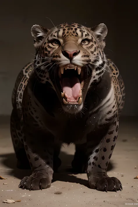 bestial and furious jaguar with big fangs and claws