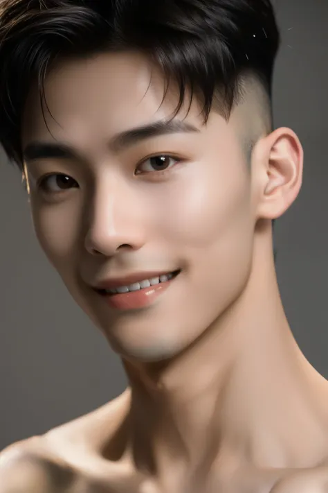 professional photography,85mm lens,front view,halfbody shot,photograhpy,sharp focus,HD,8k,1boy,adult male,Asian slim male,(topless male:1.25),Golden Ratio,upper body,(different face features:1.12),(Each picture is a different facial feature:1.13),(Kind Smi...