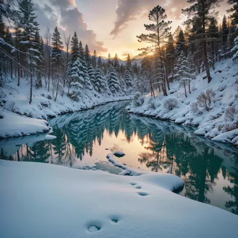 best quality,4k,8k,highres,masterpiece:1.2,ultra-detailed,realistic:1.37,winter landscape,Aurora Borealis,captivating scenery,snow-covered trees,frozen lake,glistening snowflakes,winter wonderland,majestic mountains,cold crisp air,starlit sky,vivid colors,...