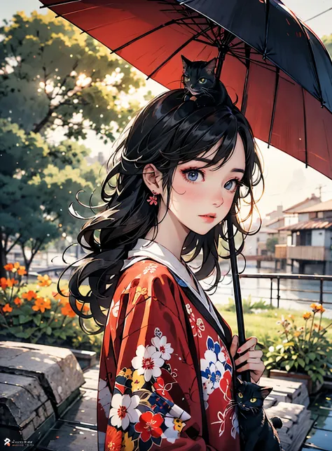 there are two pictures of a woman with an umbrella and a cat, beautiful character painting, stunning anime face portrait, beautiful digital artwork, detailed digital anime art, masterpiece inspired by smeglejj