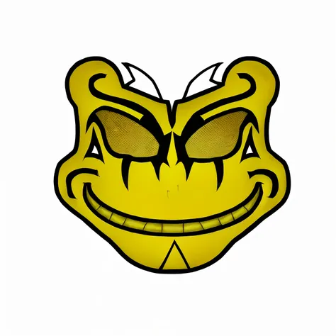 a yellow smiley face with a black outline and a yellow eye, glowing yellow face, mad grin, evil grin, lemon demon, smirk, (grin), evil smile, wide evil grin, grin, symmetry!! yellow ranger, wicked grin, evil villain grin, evil face, nefarious smirk, smilin...