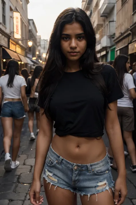 (Masterpiece) Best Quality, photorealistic, Cinematic lighting, crowded street, crowd of kids, young naked teen girls, group photo, 1 girl, cute 18 yo, dark skin tone, indian, indian girl, brazilian falg, dark olive skin, dark skin, indian dress, teen cute...