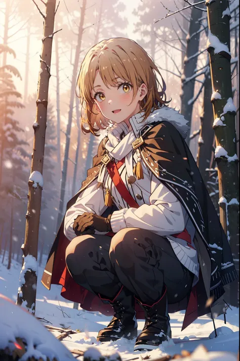 irohaisshiki, iroha isshiki, short hair, brown hair, (brown eyes:1.5), smile,
open your mouth,snow, food, fire, outdoor, boots, ...