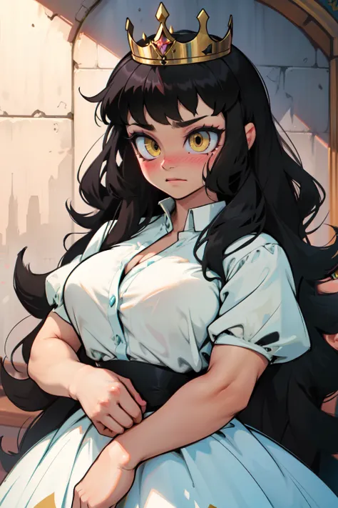 ((girl muscular thick)) pale skin black hair ultra detailed eyes huge large breasts toned body embarrassed blush very long hair ...