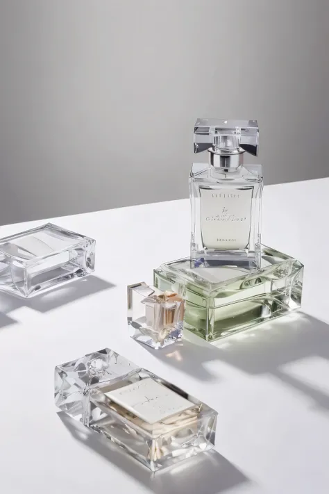 create images of these perfumes in high resolution and in different scenarios