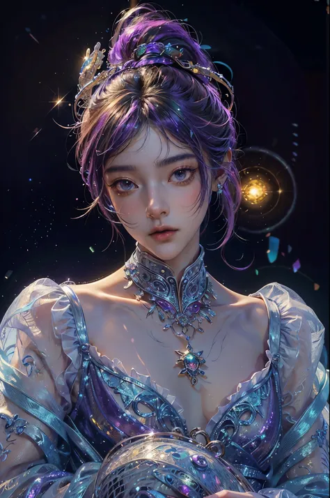 this is a highly detailed and semi-realistic fantasy art image with beautiful layers of shimmer, glimmering silks, and a glitter...