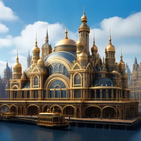 A bustling metropolis blends Victorian elegance with AI innovation, its skyline adorned with ornate steam-powered constructs.