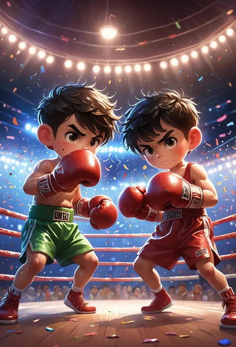 a cartoon image of two boys boxing in a ring, drew tucker（drew tucker）digital rendering of, cg social hotspot, process art, boxi...