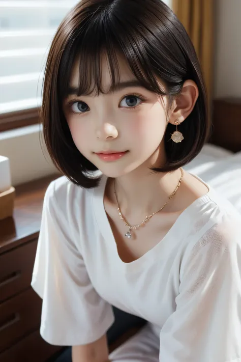 ((sfw: 1.4)), detailed face, cute face,brown eye, , extra short hair, sidelocks-hair, master piece , best quality, earrings, nec...