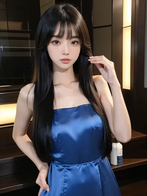 ((Full Shot:1.3))　(big 1.4)　Beautiful Fantasy Girl　((highest quality)), ((masterpiece)), (Get used to it), Perfect Face　(1 girl)　　(She is 15 years old、The cutest teen in Japan.)　((highest quality)), ((masterpiece)), length deep black hair　length, Shiny gol...