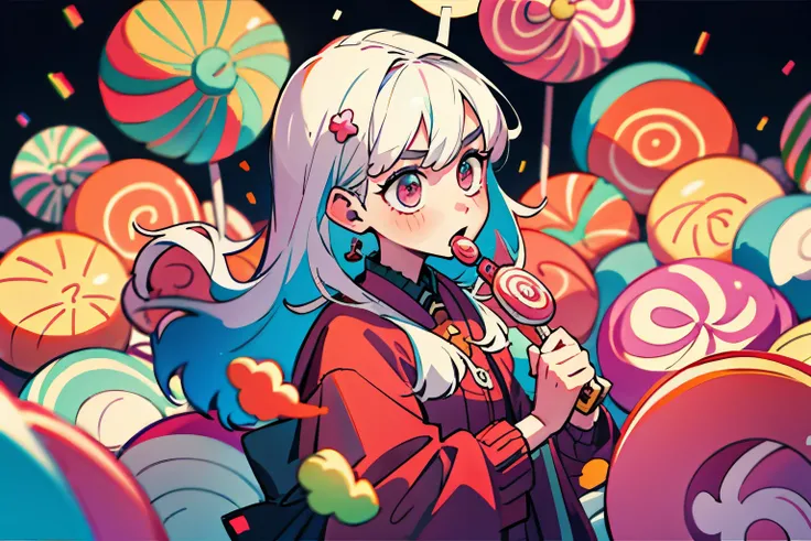 girl、surrounded by lots of candy