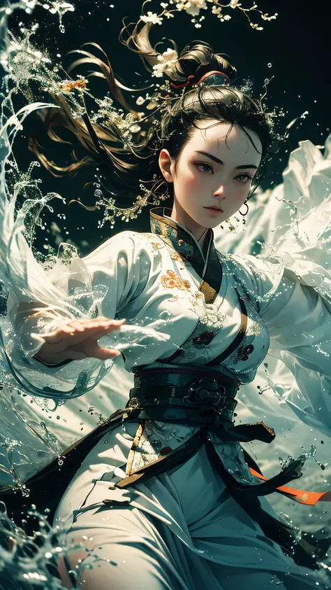 masterpiece, best quality, 32k, insane details, intricate details, hyperdetailed, hyper quality, high detail, ultra detailed, Masterpiece,martial artsChinese,ink painting,realism,martial arts,play light and shadow,green lights and shadow,Bauhaus photograp...