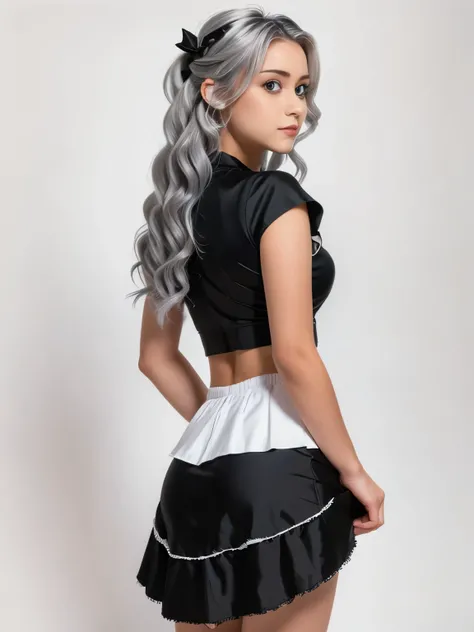 ((Masterpiece)), (highest quality))), (Character design sheet, national costume, same character, front, side, back), illustration, 1 girl, full body, silver hair, eye hair, beautiful eyes, princess cut, environmental change scene, short skirt, shyness, wom...