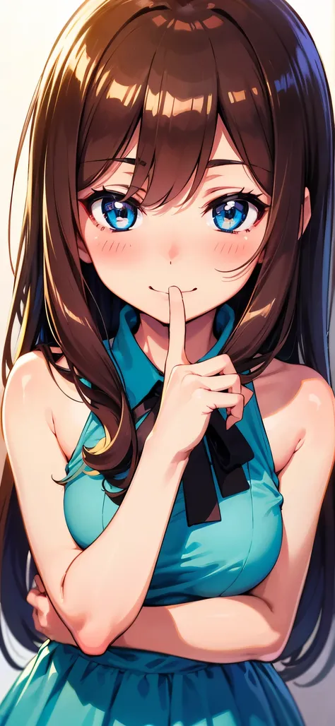 1girl,Miku nakano, sexy, detailed brown hair, beautiful detailed blue eyes, pinkish white skin, blushing, beautiful detailed face, happy expression, dress, arms crossed , hands detailed finger by finger , looking straight ahead , Good shadows, good lighti...