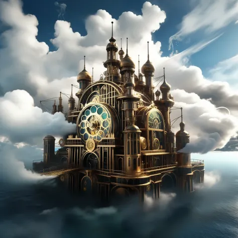 Amidst billowing clouds of steam, a cityscape of intricately crafted clockwork and advanced AI beckons, a testament to human ingenuity.