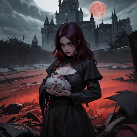  body,nice hands,nice fingers,nice mouth,nice face,nice body,perfect anatomy, highres, an image of a beautiful terror  goth,red wine hair best quality, 8k, best quality, ultra-detailed,lilsis horror (theme), glowing eyes, creepycute,scary, art, (castle:1.4...