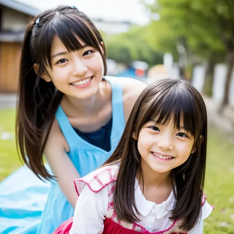 With a 7-year-old Japanese girl、The mother、Looking at me with a smile