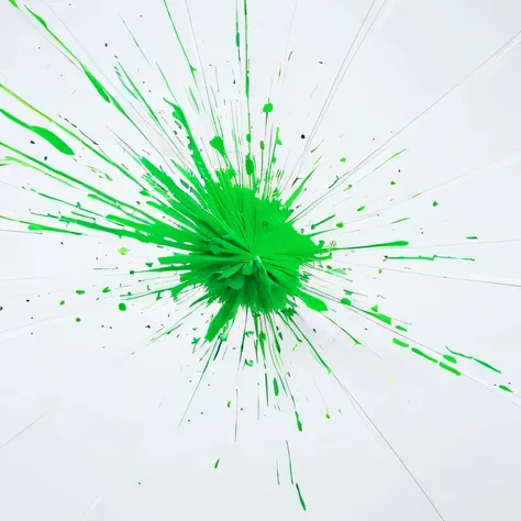 Only one green paint exploding and spreading, white background