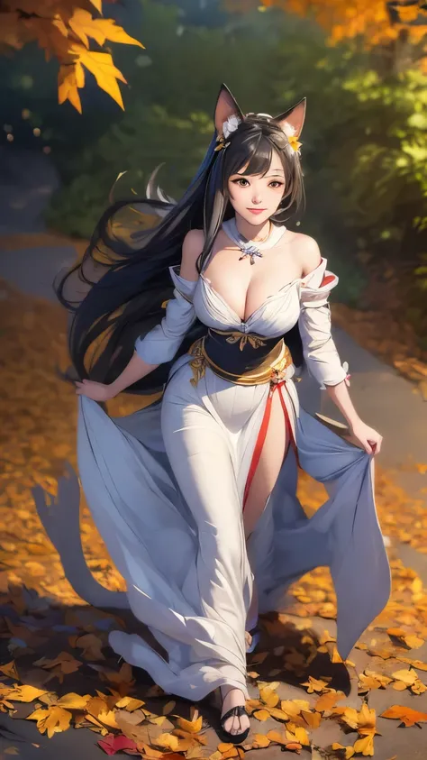 best quality, (masterpiece:1.35), wallpaper, (illustration), original, (depth of field), (1girl:1.35), (solo), full body, dynamic, detailed face,mature female, adult, (old:1.3), Medium breasts, Amused, happy,miko clothing, flower trim,absurdly long hair, b...