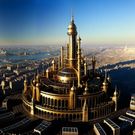 Gaze upon a city where steampunk dreams meet technological advancements, each tower a symphony of brass and invention.