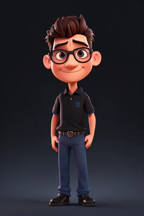 cartoon character of a man wearing black oval glasses and a blue polo shirt, um personagem animado, caractere estilizado, animat...