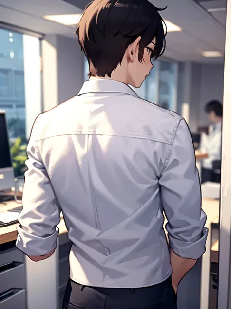 male、Back view、suit、Standing、office