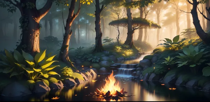 masterpiece, highest quality, (Very detailed CG ユニティ 8k 壁紙), (highest quality), (Best illustrations), (Best Shadow), Glow Sprite, With the glowing deer, drinking water in the pool, natureの要素 in the forest theme. Mysterious Forest, Beautiful Forest, nature,...