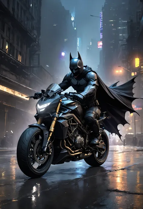 Enveloped by the cloak of night, the Dark Knight emerges atop his sleek and elegant futuristic bat bike, a beacon of strength and resolve amidst the swirling chaos of Gothams shadows. Inspired by the visionary style of Zack Snyder, this captivating illustr...