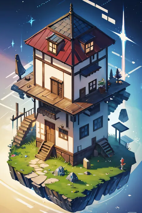 isometric house, rpg style, manga style, down, fantasy, mobile games，primitive，animal bones，stone，wood