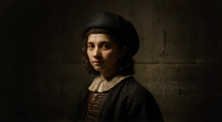 A Rembrandt style portrait, dark, aged