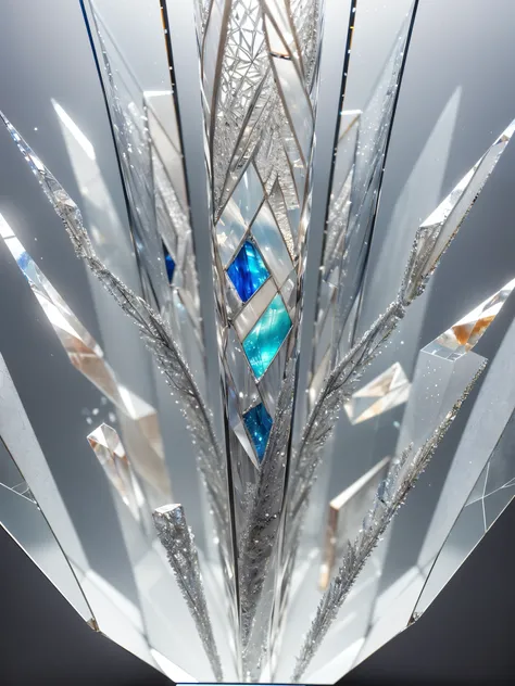 (shattered fractal crystal glass in museum display:1.3), BREAK, (super intricate details fractal glass art:1.3), glassware, 3d digital art, (realistic:1.3), (glass fragment:1.3), deconstructive, installation art, geometric art, sharp focus, ((Fresh backgro...