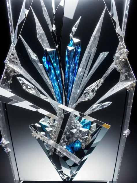 (shattered fractal crystal glass in museum display:1.3), BREAK, (super intricate details fractal glass art:1.3), glassware, 3d digital art, (realistic:1.3), (glass fragment:1.3), deconstructive, installation art, geometric art, sharp focus, ((Fresh backgro...