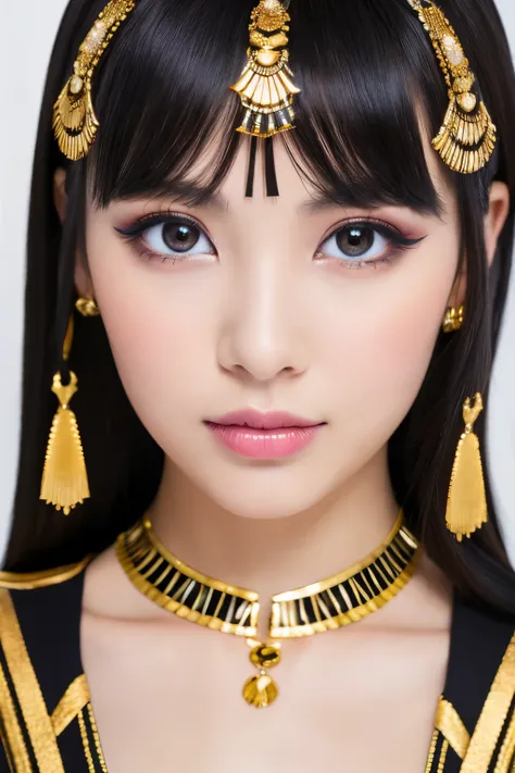 masterpiece, high quality, high resolution, 8k, skinny japanese woman in a costume of cleopatra, beautiful face, makeup of cleop...