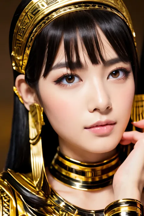 masterpiece, high quality, high resolution, 8k, skinny japanese woman in a costume of cleopatra, beautiful face, makeup of cleop...