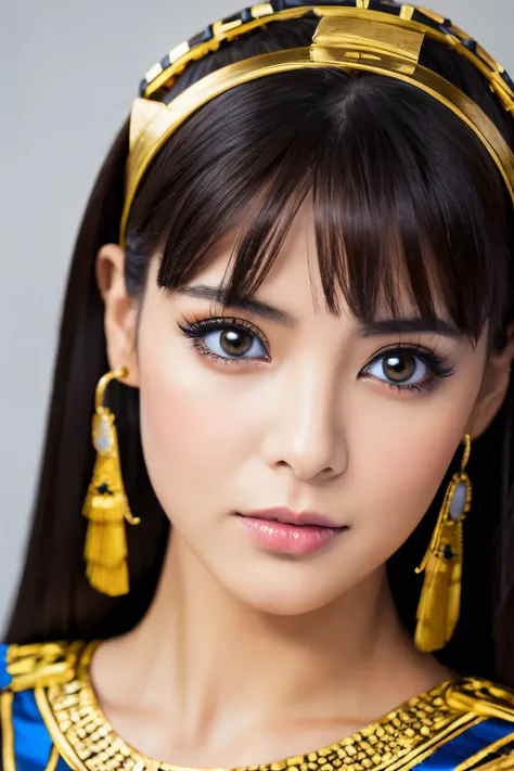 Masterpiece, high quality, high resolution, 8K, Skinny Japanese woman in a costume of Cleopatra, beautiful face, makeup of Cleopatra, detailed face, detailed eyes