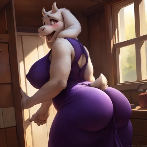 [toriel], [Undertale], [Uploaded to e621.net; (Pixelsketcher), (wamudraws), (woolrool)], ((masterpiece)), ((HD)), ((high quality)), ((solo portrait)), (big behind), ((butt visible)), ((feet visible)), ((furry; anthro)), ((detailed fur)), ((detailed shading...