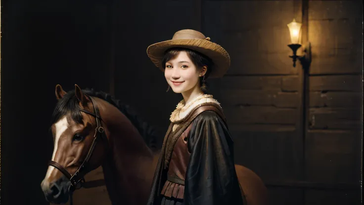 220 Short Hair, 20-year-old woman, A kind smile, (Luxurious stables), (Rembrandt-style painting)