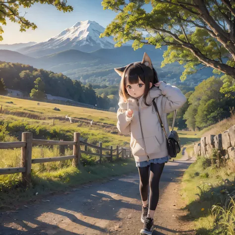 Shiba Inu girl rural scenery(((
A tall mountain)))