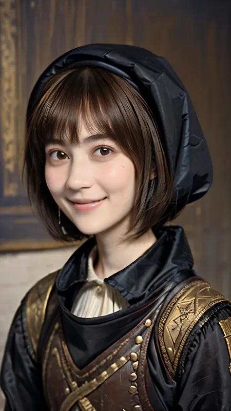 221 Short Hair, 20-year-old woman, A kind smile, (Luxurious stables), (Rembrandt-style painting), (Focus on the face, Written boundary depth)