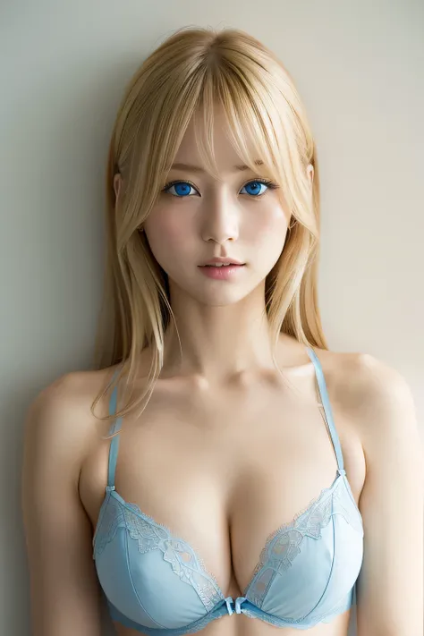 Light blue lingerie、Japanese、Gal、Blonde、blue eyes、cute、It&#39;s morning outside、Bedroom