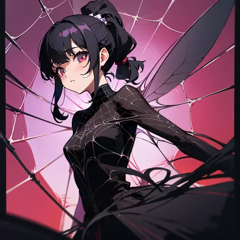 girl、Black Hair、ponytail、Fairy、Spider web background