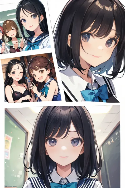 (masterpeace, high quality), (multiple girls), 3 girls ,group selfie,  classroom, (school lingerie:1.2), low angle, wide angle, bright, white, soft light,scorn smile,( large amount of cum on face:1.3 ),face close up:1.4, multiple view:1.3, multiple angle:1...